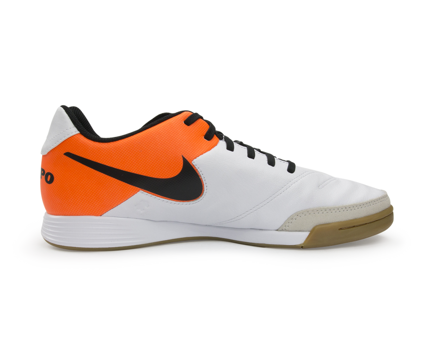 Nike Men's Tiempo Genio II Leather Indoor Soccer Shoes White/Black/Total Orange