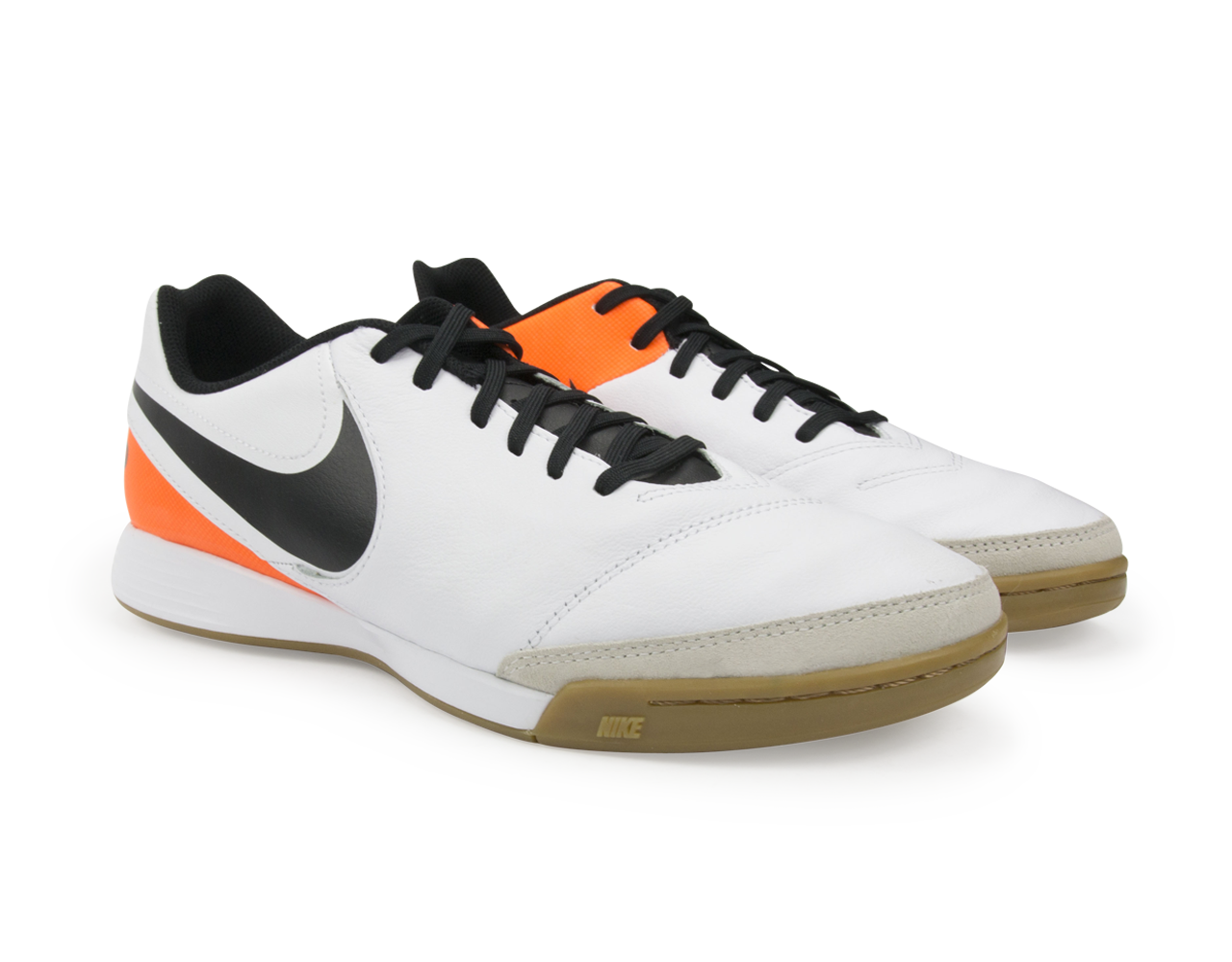 Nike Men's Tiempo Genio II Leather Indoor Soccer Shoes White/Black/Total Orange