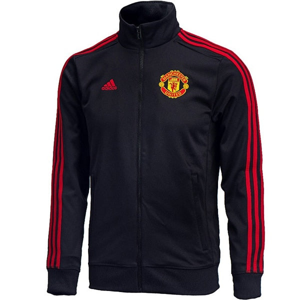 アディダスManchester United ジャージ　黒　赤3本ライン　AON adidas Men's Manchester United 3 Stripes Track Jacket Black/Red