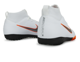 Nike Kids Mercurial Vapor 12 Academy GS Turf Soccer Shoes White/Metallic Cool Grey/Total Orange