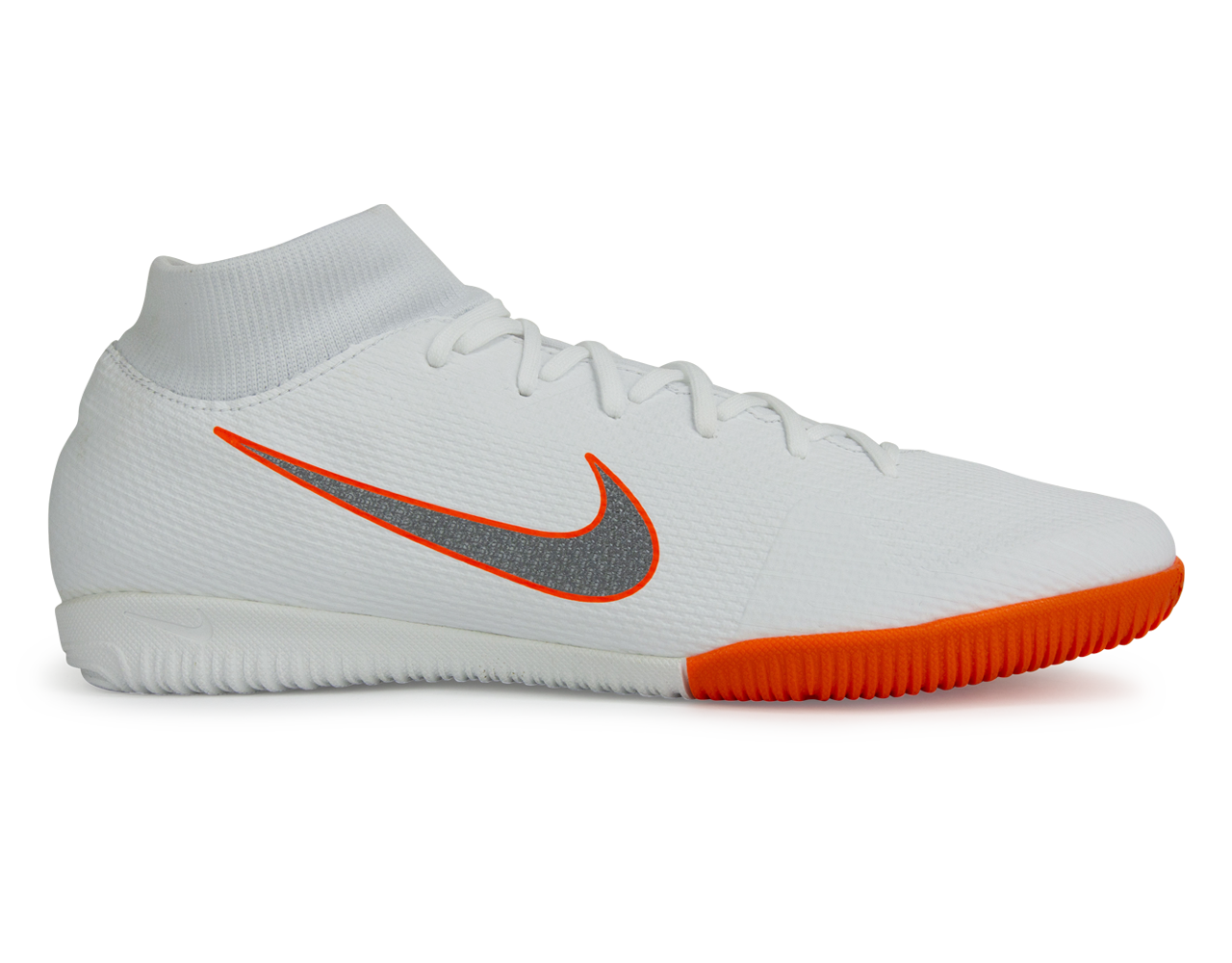 Nike Men's Mercurial SuperflyX 6 Academy Indoor Soccer Shoes White/Metallic Cool Grey/Total Orange