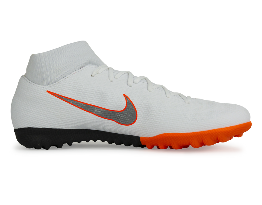Nike Men's Mercurial SuperflyX 6 Academy Turf Soccer Shoes White/Metalic Cool Grey/Total Orange