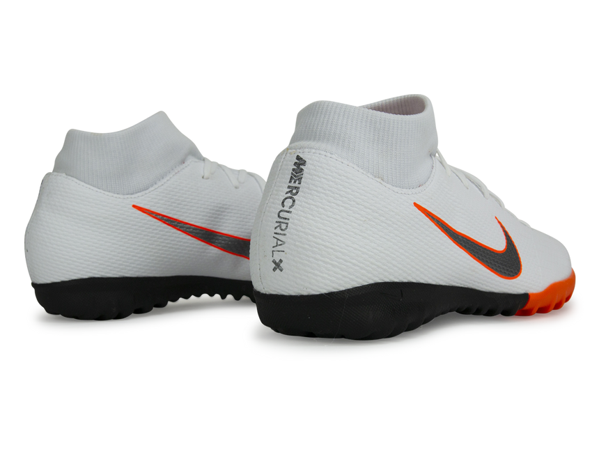 Nike Men's Mercurial SuperflyX 6 Academy Turf Soccer Shoes White/Metalic Cool Grey/Total Orange