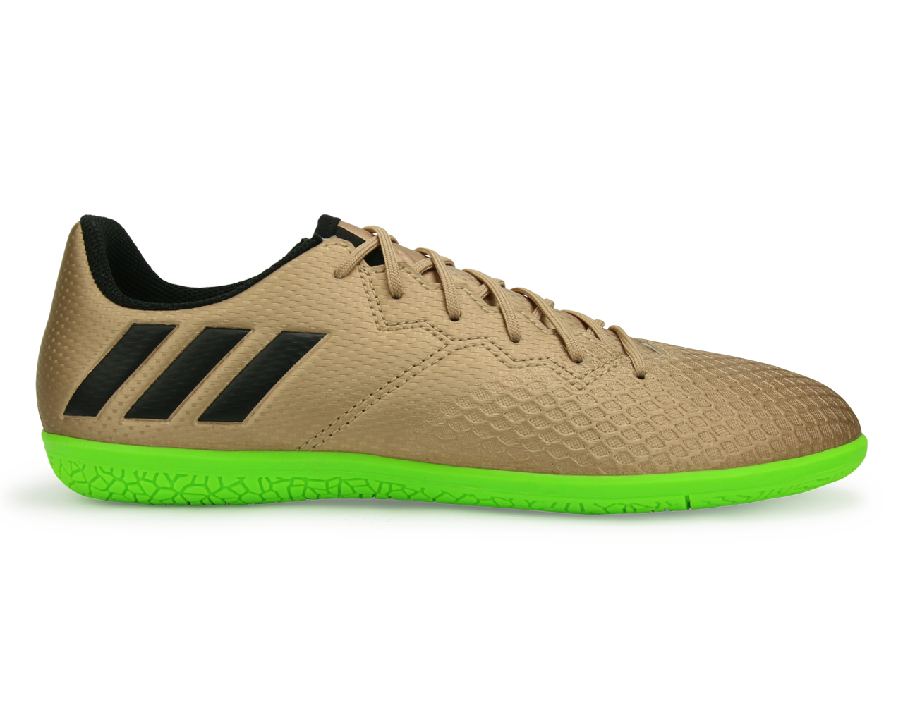 adidas Kids Messi 16.3 Indoor Soccer Shoes Copper Metallic/Core Black/Solar Green