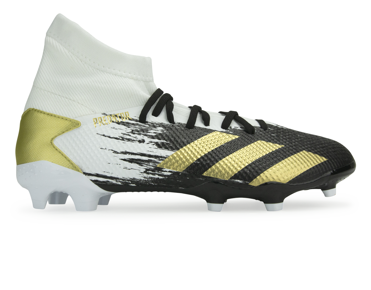 adidas Men\'s Azteca Soccer Predator Cloud White/Gold Metallic/Core 20.3 Black – FG