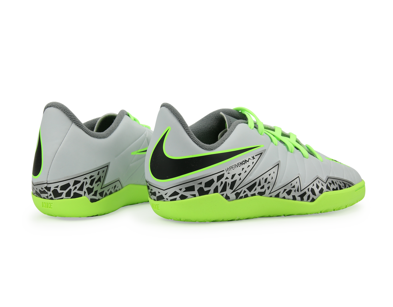 Nike Kids HypervenomX Phelon II Indoor Soccer Shoes Pure Platinum/Black/Ghost Green
