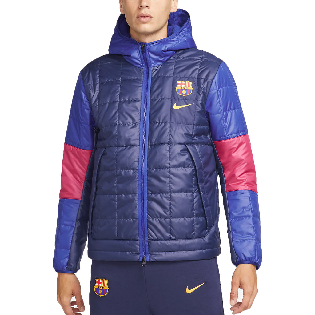 Nike Mens FC Barcelona Synthetic Fleece Full Zip Jacket 21/22 Blue/Red Front