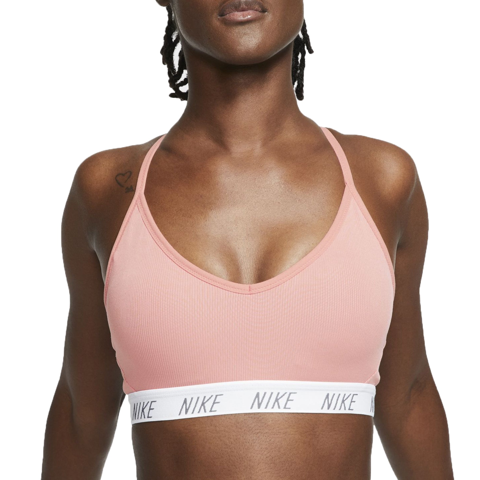 Nike Women's Dri-FIT V-Neck Sports Bra Pink Quartz/White – Soccer