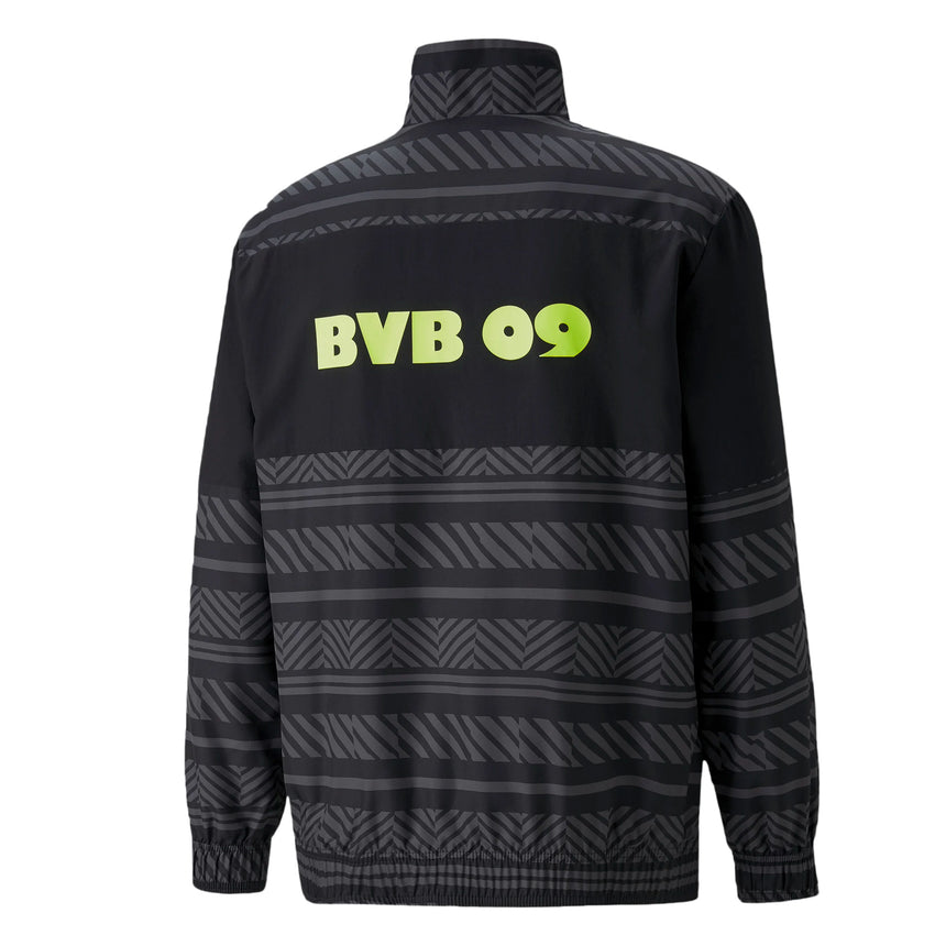 PUMA Mens Borussia Dortmund Prematch Jacket 2022 Black/Yellow Back
