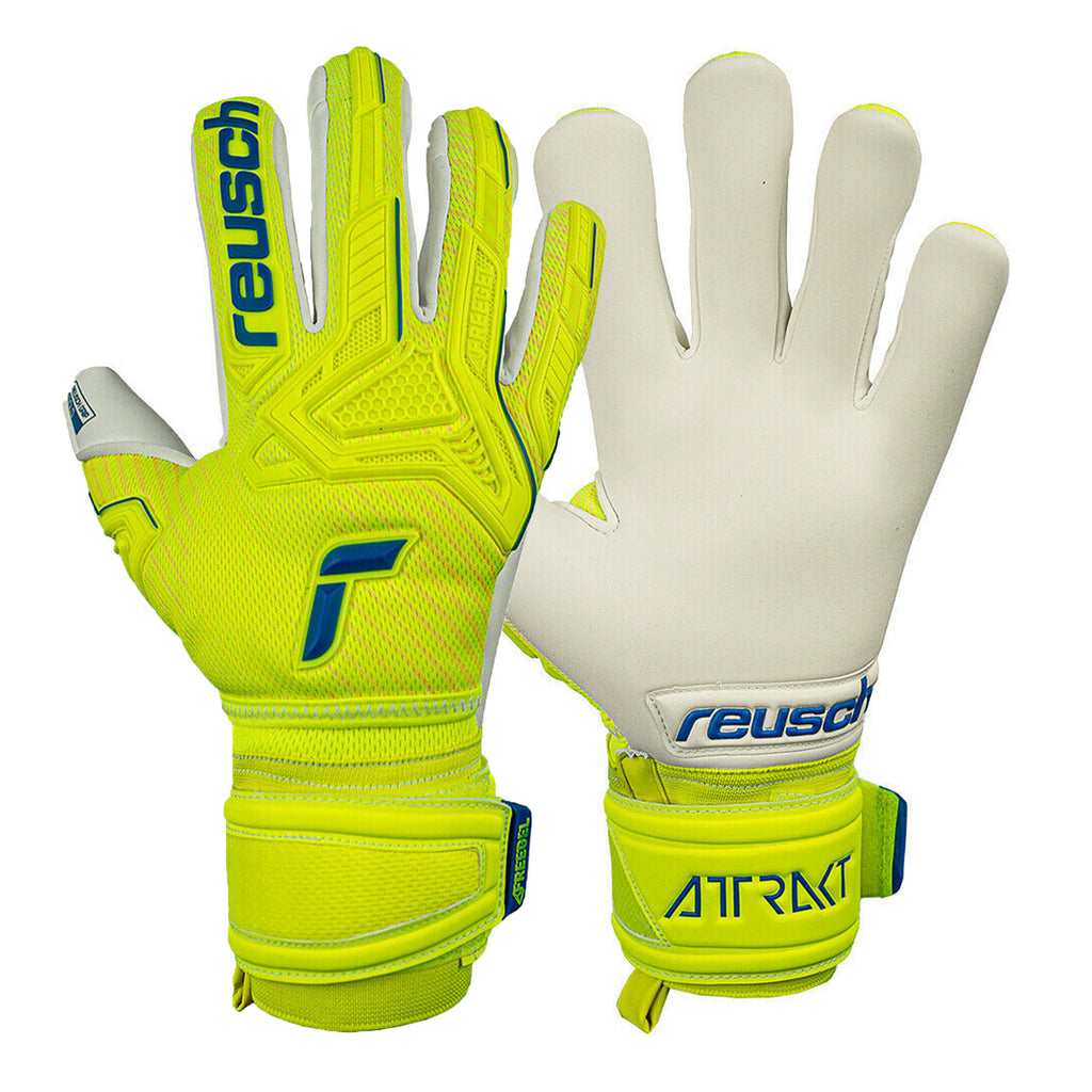 Reusch Mens Goalkeeper Attrakt Resist Finger Support Gloves Yellow/Blue/White Front