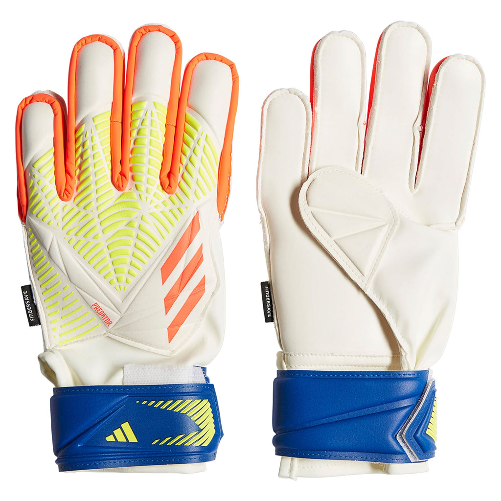 adidas Kids Predator Edge Fingersave Match Goalkeeper Gloves White/Cyan Both