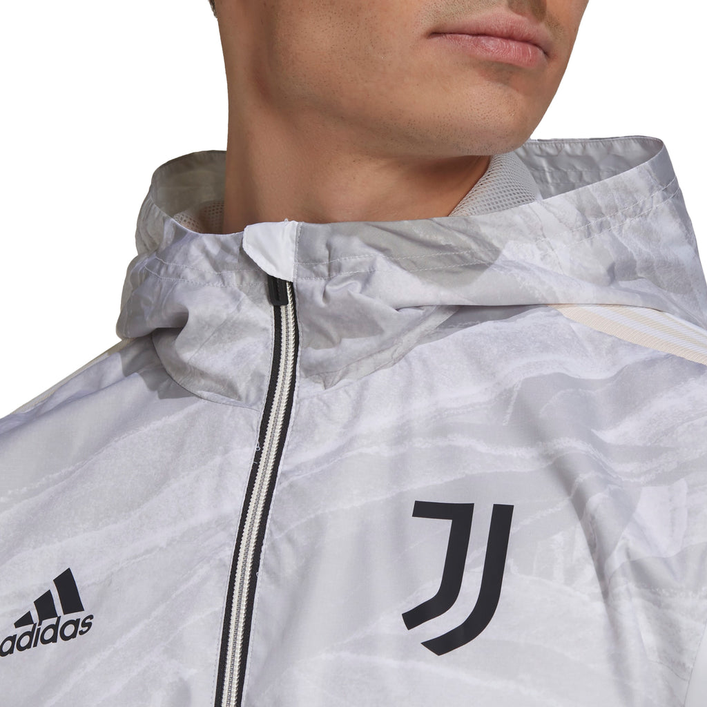 adidas Men's Juventus Windbreaker White/Pink Tint Model Front Zoomed Hoodie