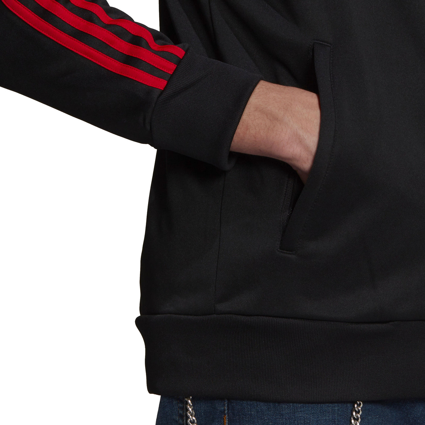 adidas Men's Manchester United 2021/22 3-Stripe Track Jacket Black/Red Pocket
