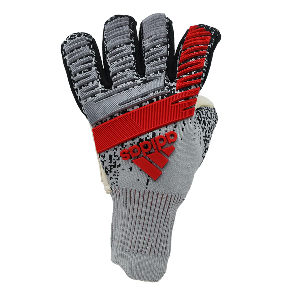 adidas Men's Predator Pro Fingersave PC Goalkeeper Gloves Silver Metallic/Black Front View