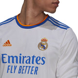 adidas Men's Real Madrid 2021/22 Long Sleeve Home Jersey White/Blue Crew Neck