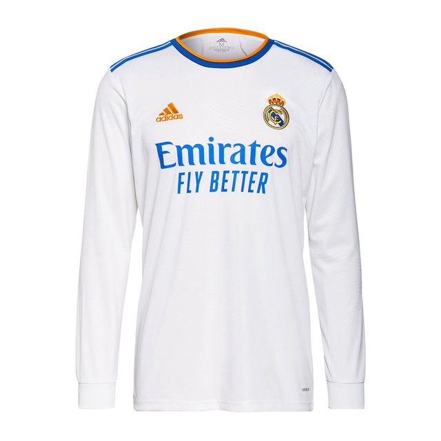 adidas Men's Real Madrid 2021/22 Long Sleeve Home Jersey White/Blue Front