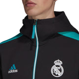 adidas Men's Real Madrid 2021/22 Z.N.E. Anthem Jacket Black/Emerald Logo
