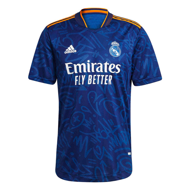 adidas Men's Real Madrid 2021/22 Authentic Away Jersey Blue/Orange Front