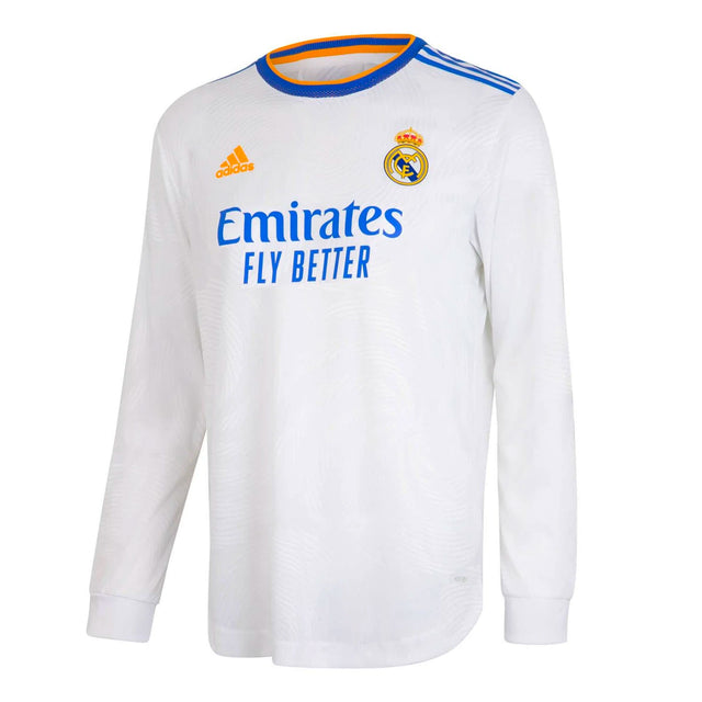 adidas Men's Real Madrid 2021/22 Long Sleeve Authentic Home Jersey White/Blue Main