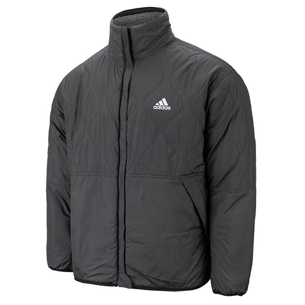 adidas Men's Reversible Padded Sherpa Jacket Grey Front View