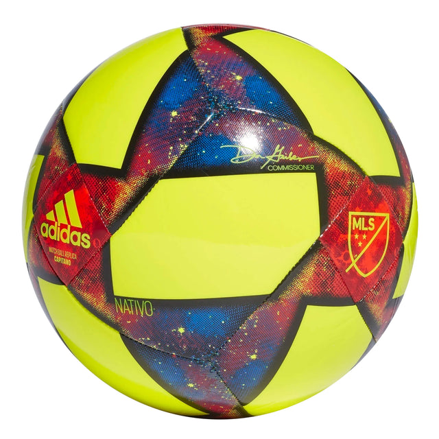 adidas MLS Capitano Soccer Ball Solar Yellow/Black/Football Blue Frontadidas MLS Capitano Soccer Ball Solar Yellow/Black/Football Blue Back