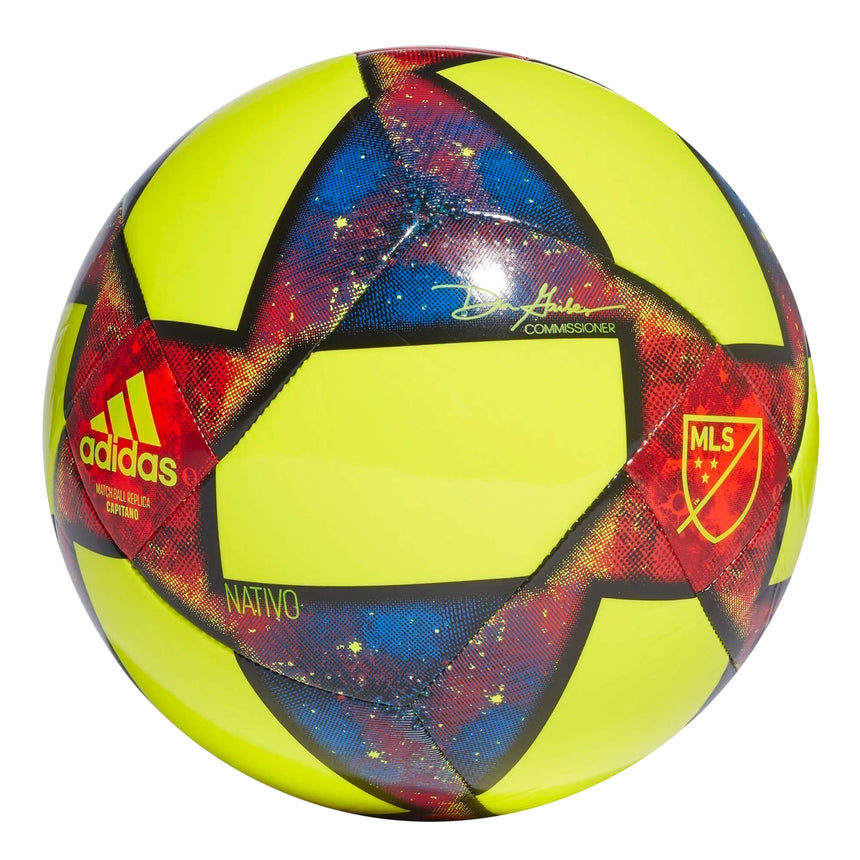 adidas MLS Capitano Soccer Ball Solar Yellow/Black/Football Blue Frontadidas MLS Capitano Soccer Ball Solar Yellow/Black/Football Blue Back