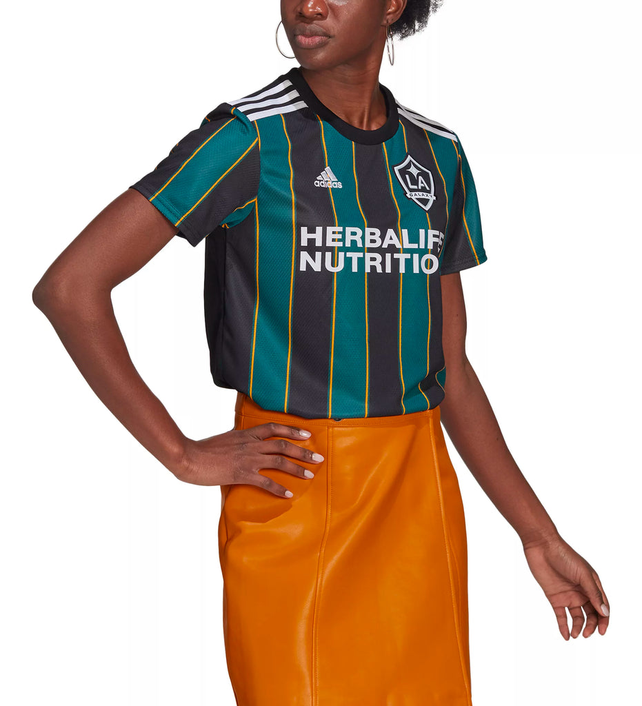 adidas Women's LA Galaxy 2021/22 Away Jersey Black/Tech Green Model Front
