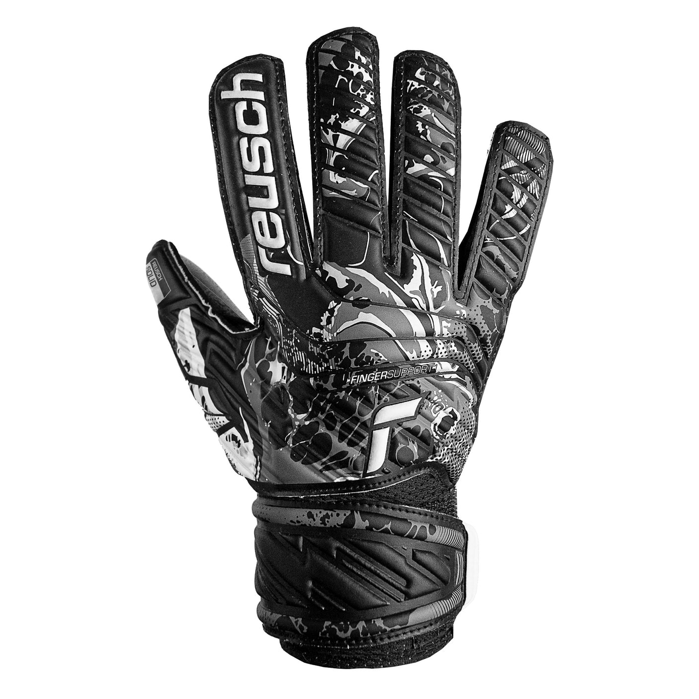 Reusch Kids Attrakt Solid Fingersave Goalkeeper Gloves Black/White Front