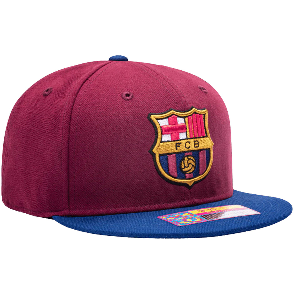 Fan Ink FC Barcelona Hit Snap Back Hat Burgundy/Blue Left