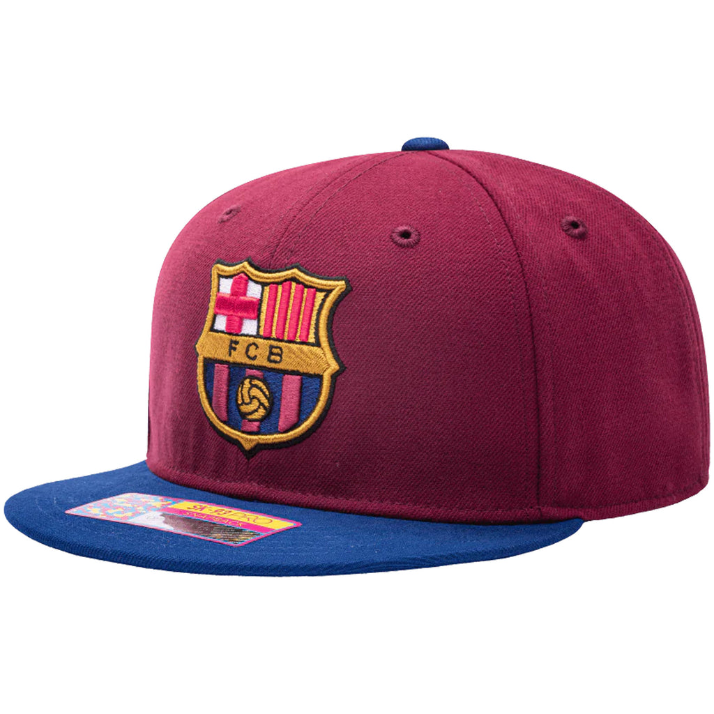 Fan Ink FC Barcelona Hit Snap Back Hat Burgundy/Blue Right