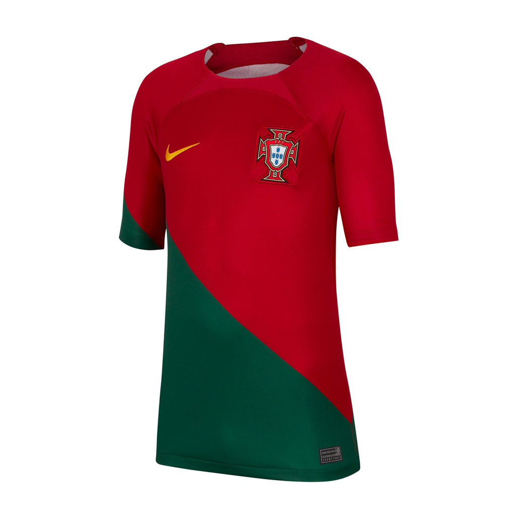 Nike Kids Portugal 2022/23 Home Jersey Pepper Red/Gold Dart Front