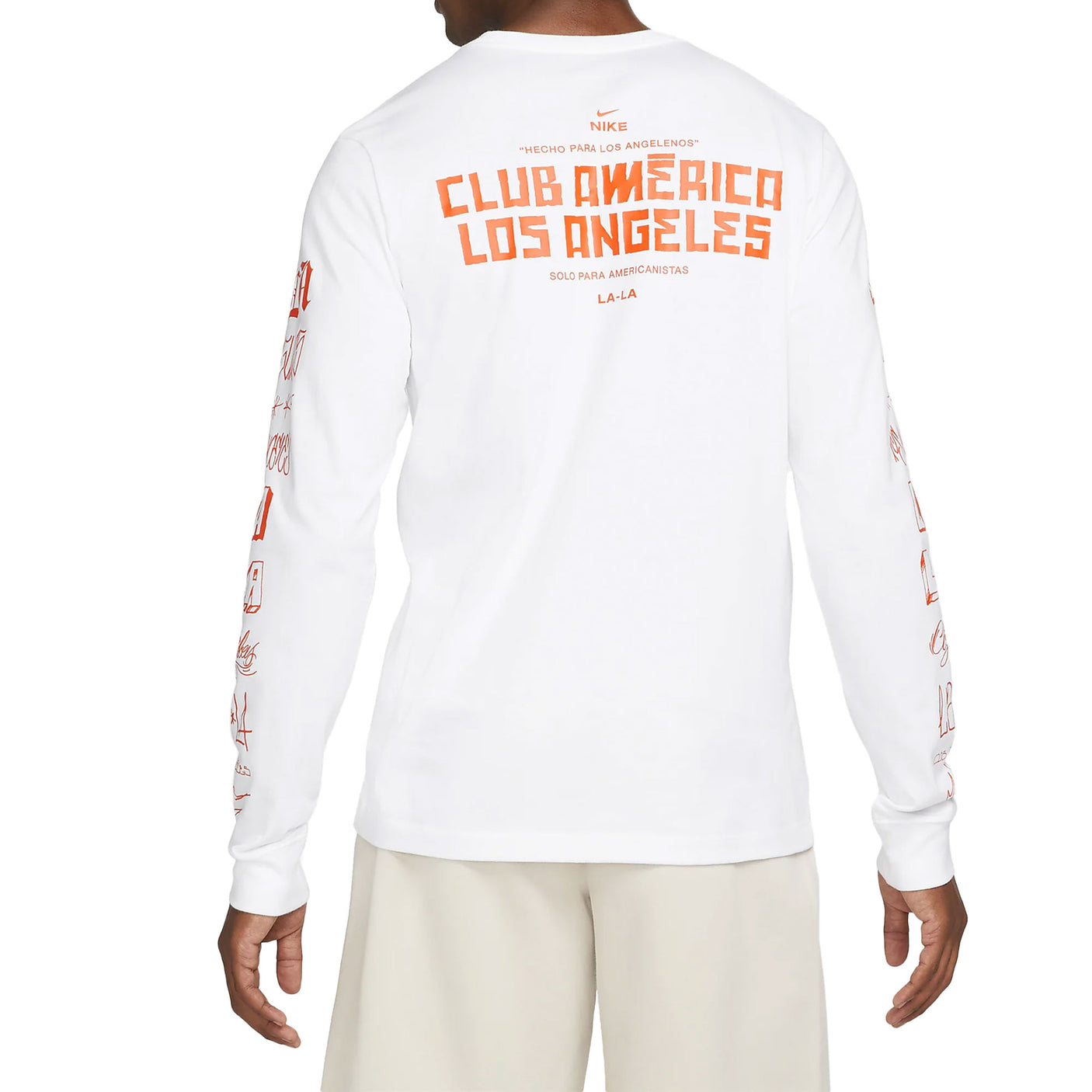 Nike Men's Club America 2021/22 LA Long Sleeve Tee White/Orange Back