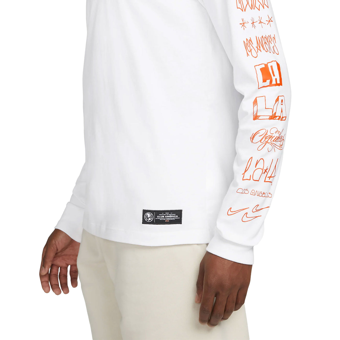 Nike Men's Club America 2021/22 LA Long Sleeve Tee White/Orange Sleeve