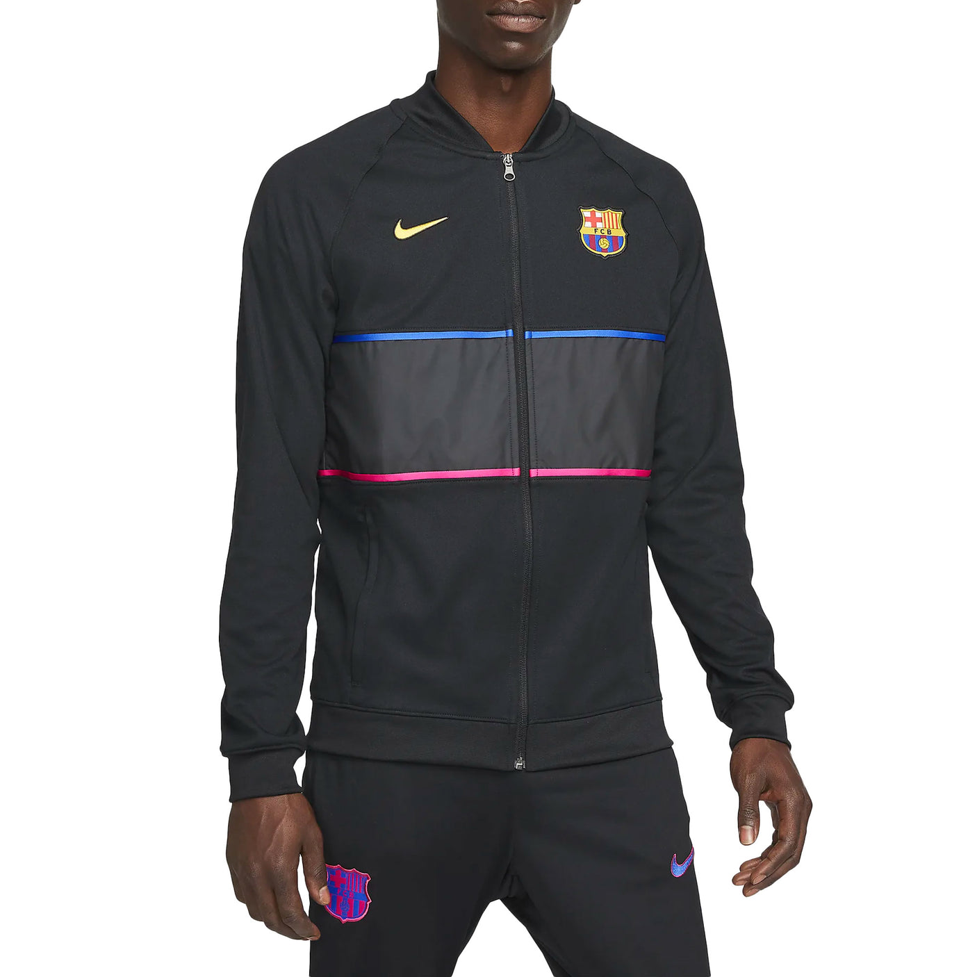 Nike Men's FC Barcelona 2021/22 Full Zip Jacket Black/Varsity Maize Front