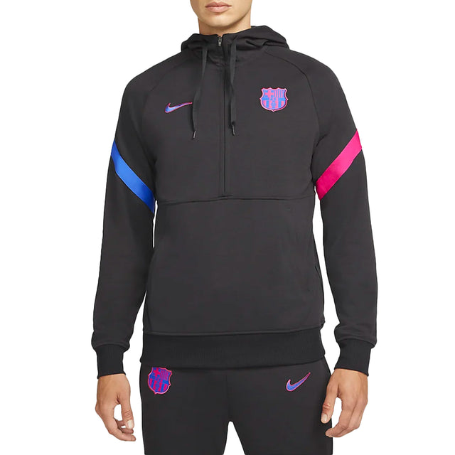 Nike Men's FC Barcelona 2021/22 Half Zip Hoodie Black/Fire Berry Front