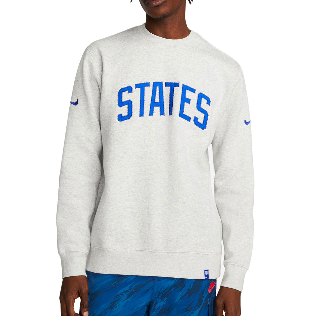 Nike Men's USA Fleece Crewneck Sweatshirt Heather Grey/Royal Front