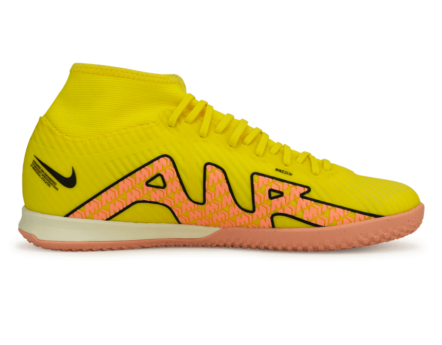 Nike Men's Zoom Mercurial Superfly 9 Academy IC Yellow Strike/Sunset Glow Side