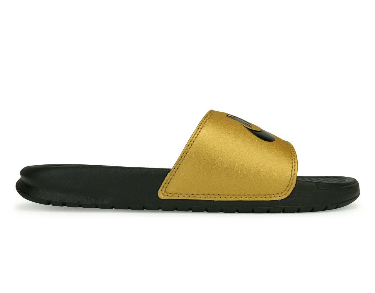 Nike Women's Benassi JDI Sandal Black/Metallic Gold Frnt