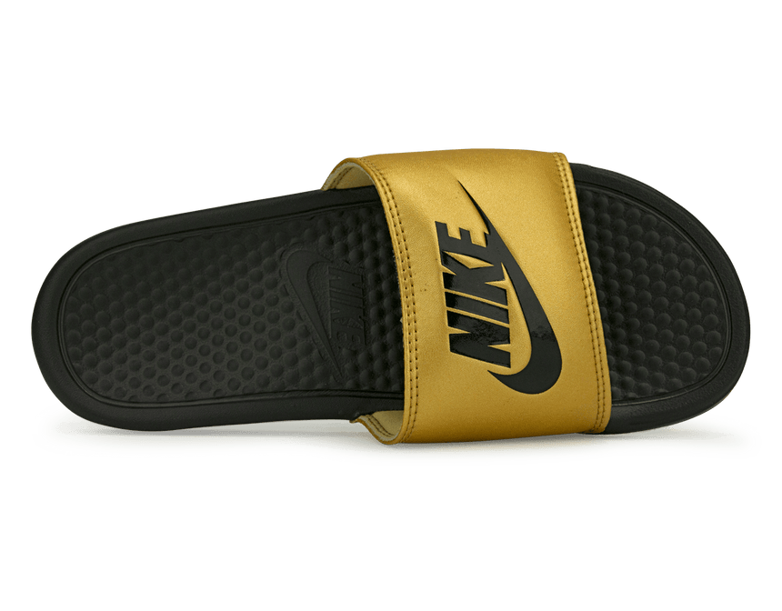 Nike Women's Benassi JDI Sandal Black/Metallic Gold Soleplate