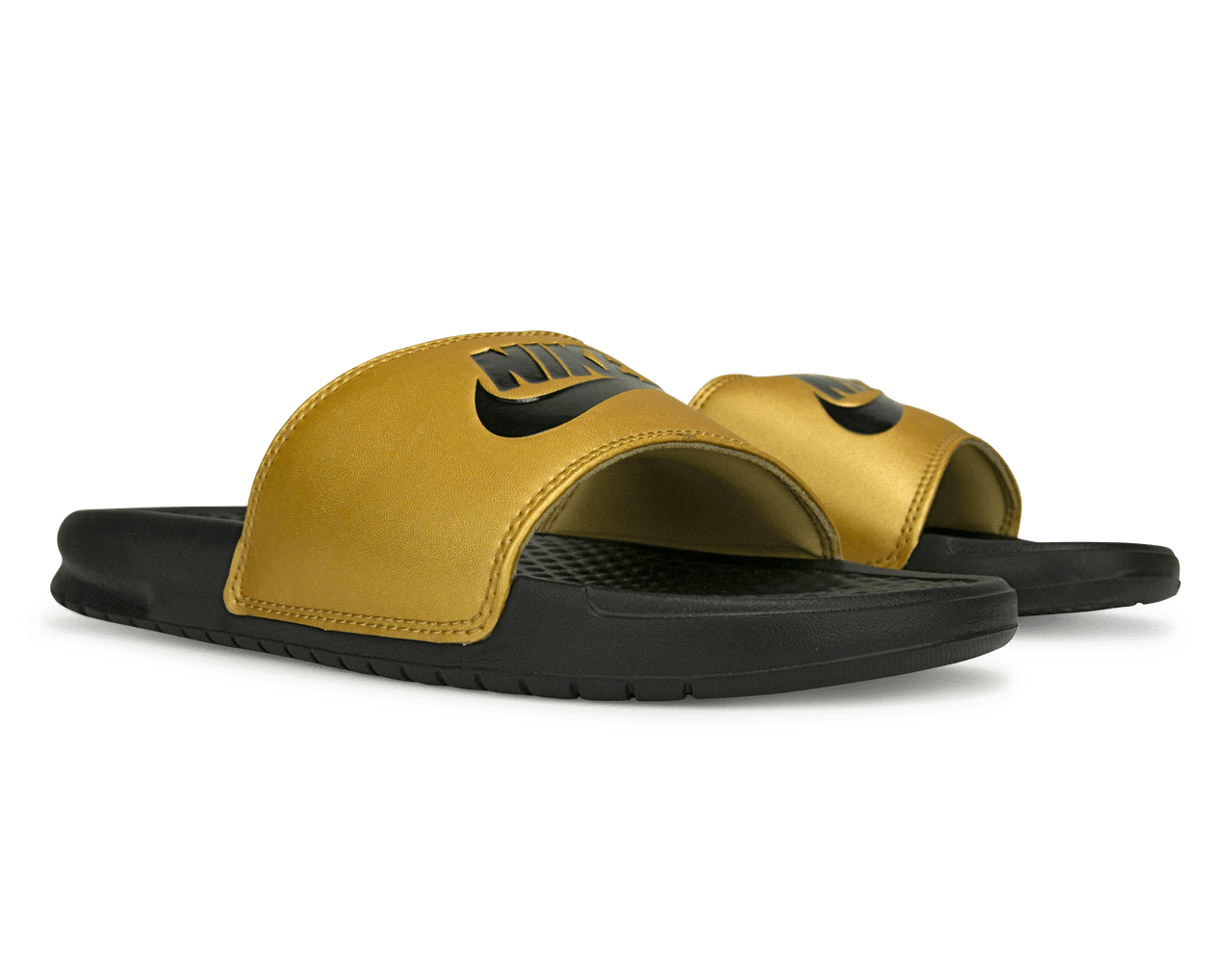 Nike Women s Benassi JDI Sandal Black Metallic Gold Azteca Soccer
