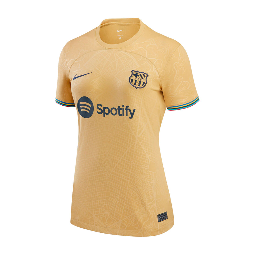 Nike Women's FC Barcelona 2022/23 Away Jersey Club Gold/Obsidian Front
