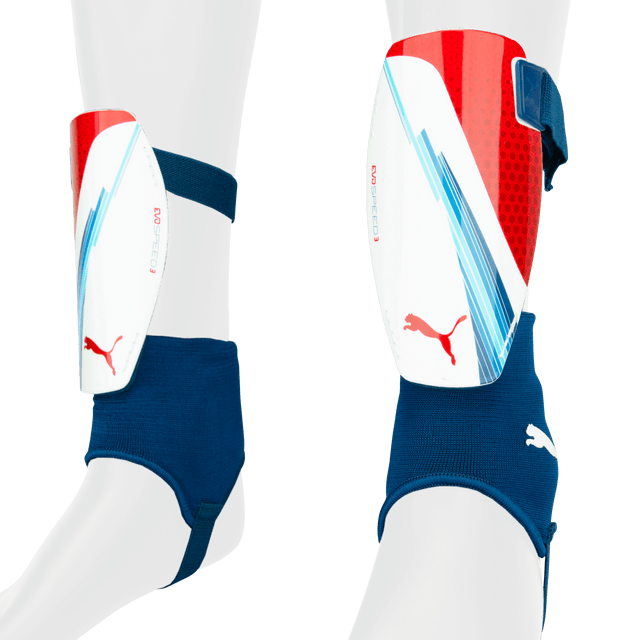 PUMA EvoSpeed 3 Shin Guards White Ribbon Red Azteca Soccer