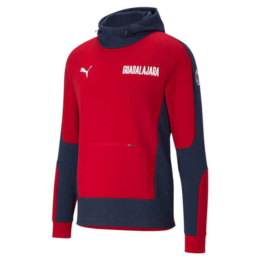 PUMA Men's Chivas de Guadalajara Evostripe Hoodie Red/Pea Coat Front View