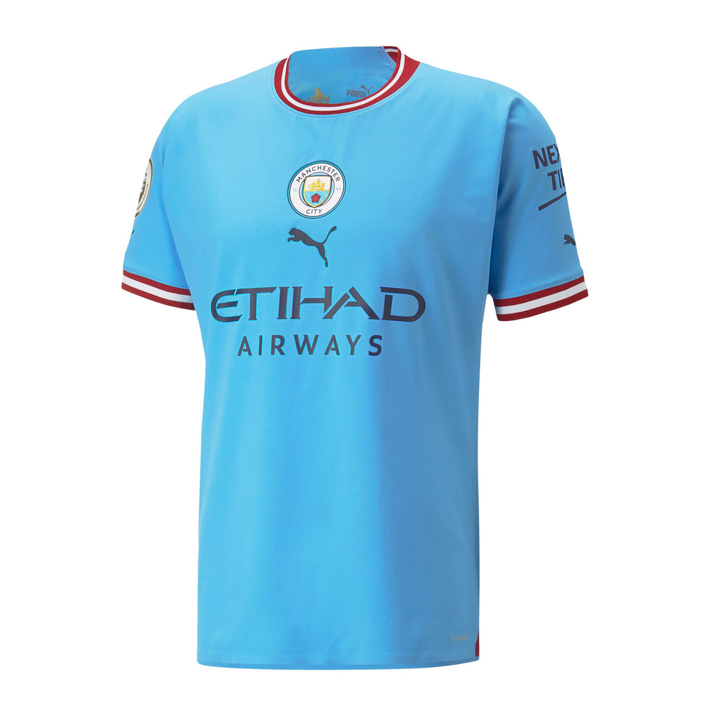 PUMA Men's Manchester City 2022/23 Authentic Home Jersey Light Blue /Red Front
