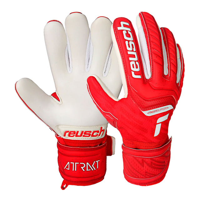 Reusch Kids Attrakt Grip Evolution Fingersave Goalkeeper Gloves Red/White Both